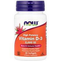 NOW Foods, Vitaminas D-3, 2000 TV, 30 minkštųjų gelių
