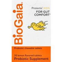 BioGaia, „Protectis Kids“, žarnyno komfortui, citrinų skonio, 100 milijonų KFV, 30 kramtomųjų probiotikų tablečių