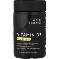 Sports Research, Vitaminas D3, 125 mcg (5000 TV), 30 minkštųjų gelių