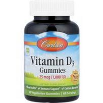 Carlson, Vitamino D3 guminukai, natūralūs vaisiai, 25 mcg (1000 TV), 60 vegetariškų guminukų