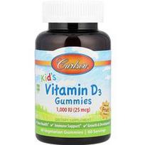 Carlson, Vaikams, vitamino D3 guminukai, natūralūs vaisiai, 25 mcg (1000 TV), 60 vegetariškų guminukų
