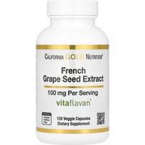 California Gold Nutrition, Prancūziškų vynuogių sėklų ekstraktas, Vitaflavan®, 100 mg, 120 vegetariškų kapsulių