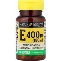 Mason Natural, Vitaminas E, 180 mg (400 TV), 100 minkštųjų gelių