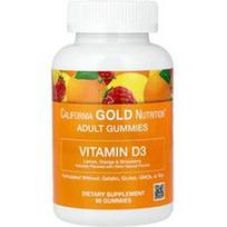 California Gold Nutrition, Vitamino D3 guminukai, citrina, apelsinas ir braškės, 90 guminukų (25 mcg (1000 TV vienai gumai))