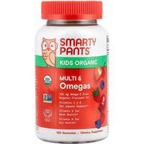 SmartyPants, „Kids Organic“ multivitaminų ir omega rūgščių guminukai, įvairių uogų ir vyšnių skonio, 120 guminukų