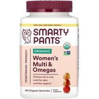 SmartyPants, „Organic Women's“ multivitaminai ir omega rūgštys moterims, aviečių, citrinų ir vynuogių skonio, 120 guminukų