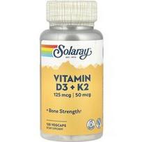 Solaray, Vitaminas D3 + K2, 120 daržovių kapsulių