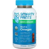 SmartyPants, „Men's Organic“, multivitaminai ir omega rūgštys, aviečių, citrinų, žaliųjų citrinų ir vynuogių skonio, 120 guminukų