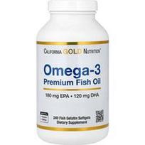 California Gold Nutrition, Omega-3 Premium žuvų taukai, 240 žuvų želatinos minkštų kapsulių (1100 mg vienoje minkštoje kapsulėje)