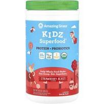 Amazing Grass, „Kidz Superfood®“, baltymai + probiotikai, braškių skonio, 255 g