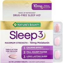 Nature's Bounty, „Sleep 3“, maksimalaus stiprumo, nemigos priemonė be vaistų, 60 trijų sluoksnių tablečių