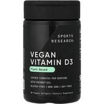 Sports Research, Veganiškas vitaminas D3, 125 mcg (5000 TV), 60 vegetariškų minkštųjų kapsulių