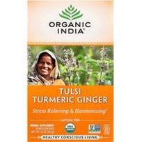 Organic India, Tulsi ciberžolės ir imbiero arbata, be kofeino, 18 užpilų pakelių, 34,2 g