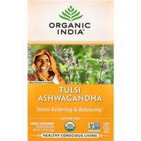 Organic India, Tulsi arbata, Ashwagandha, be kofeino, 18 infuzijos maišelių, 1.27 oz (36 g)