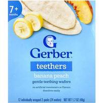 Gerber, Kramtukai, švelnūs dygstantys vafliai, 7+ mėnesių, bananų ir persikų skonio, 12 atskirai supakuotų 2 vnt. pakuočių po 0,14 uncijos (4 g) kiekviena