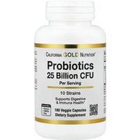 California Gold Nutrition, Probiotikai su Lactobacillus acidophilus, Bifidobacterium lactis, Lactobacillus plantarum ir Lactobacillus casei, 10 padermių mišinys, 25 milijardai KSV, 180 daržovių kapsulių