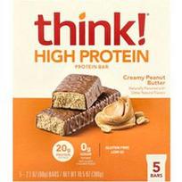Think !, Daug baltymų turintys batonėliai, kreminis žemės riešutų sviestas, 5 batonėliai, po 2.1 uncijos (60 g)