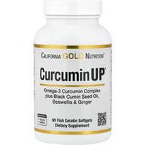 California Gold Nutrition, CurcuminUP™ su Omega-3 kurkumino kompleksu, juodųjų kmynų sėklų aliejumi, bosvelija ir imbieru, 90 žuvies želatinos minkštųjų gelių