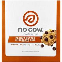 No Cow, Baltymų batonėlis, žemės riešutų sviesto šokolado drožlės, 12 batonėlių, po 2.12 uncijos (60 g)
