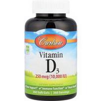Carlson, Vitaminas D3, 250 mcg (10 000 TV), 360 minkštų gelių