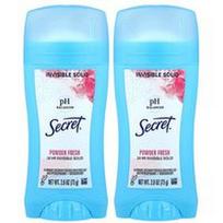 Secret, pH subalansuotas nematomas kietas antiperspirantas / dezodorantas, milteliai švieži, dviguba pakuotė, 2,6 uncijos (73 g)
