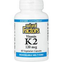 Natural Factors, Vitaminas K2, 120 mcg, 60 vegetariškų kapsulių