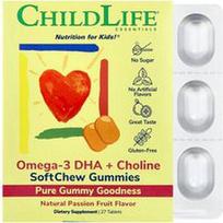 ChildLife Essentials, Essentials, Omega-3 DHR + cholinas, SoftChew guminukai, pasifloros, 27 tabletės