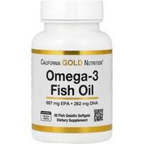 California Gold Nutrition, Omega-3 žuvų taukai, 30 žuvų želatinos minkštųjų gelių (1 250 mg viename minkštajame gelyje)