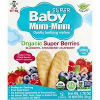 Hot Kid, Baby Mum-Mum® Super, švelnūs dantukų dygimo vafliai, ekologiškos superuogos, 12 pakelių po 2 vaflius