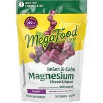 MegaFood, Magnis, citratas ir malatas, vynuogės, 30 atskirai supakuotų minkštų kramtomųjų tablečių (125 mg vienoje tablečių)