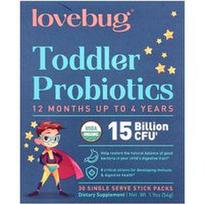 LoveBug Probiotics, Mažylio probiotikai, nuo 12 mėnesių iki 4 metų, 15 milijardų KSV, 30 vienos porcijos lazdelių pakuočių, po 0,06 uncijos (1,8 g)