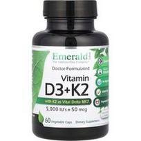 Emerald Laboratories, Vitaminas D3 + K2, 60 daržovių kepurėlių