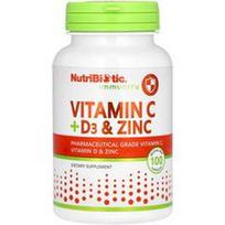NutriBiotic, Imunitetas, vitaminas C + D3 ir cinkas, 100 kapsulių