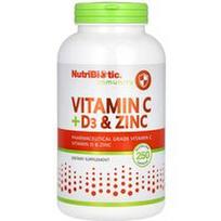 NutriBiotic, Imunitetas, vitaminas C + D3 ir cinkas, 250 kapsulių