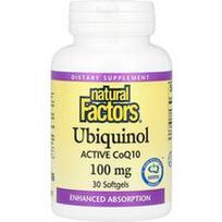 Natural Factors, Ubichinolis, aktyvusis kofermentas Q10, 100 mg, 30 minkštųjų kapsulių