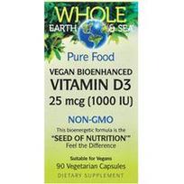 Natural Factors, Visa žemė ir jūra, veganiškas biologiškai sustiprintas vitaminas D3, 25 mcg (1 000 TV), 90 vegetariškų kapsulių