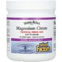 Natural Factors, „Stress-Relax®“, magnio citrato milteliai, tropinių gėrimų mišinys, 250 g