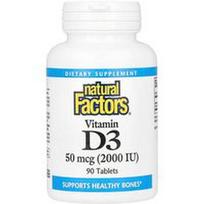 Natural Factors, Vitaminas D3, 50 mcg (2000 TV), 90 tablečių