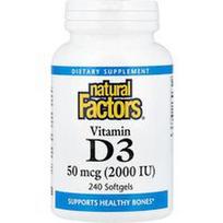 Natural Factors, Vitaminas D3, 50 mcg (2000 TV), 240 minkštųjų gelių