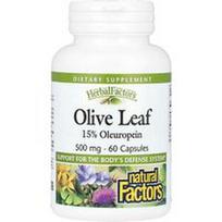 Natural Factors, HerbalFactors, alyvuogių lapai, 500 mg, 60 kapsulių
