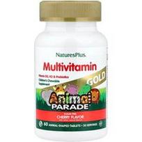 NaturesPlus, Animal Parade® Gold, vaikiškas kramtomasis multivitaminas, vyšnia, 60 gyvūno formos tablečių