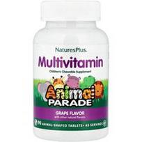 NaturesPlus, Animal Parade®, kramtomi multivitaminai vaikams, vynuogių skonio, 90 gyvūnų formos tablečių