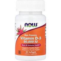 NOW Foods, Vitaminas D-3, maksimalus stiprumas, 50 000 TV, 50 minkštųjų kapsulių