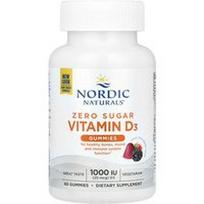 Nordic Naturals, Nulis cukraus vitamino D3 guminukai, puikios laukinės uogos, 25 mcg (1,000 TV), 60 guminukų