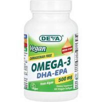 Deva, Vegan omega-3, DHR-EPA, 500 mg, 60 veganiškų minkštųjų gelių