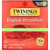 Twinings, Gryna juodoji arbata, angliški pusryčiai, be kofeino, 50 arbatos pakelių, 100 g