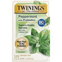 Twinings, Žolelių arbata, pipirmėtė su probiotikais, be kofeino, 18 arbatos maišelių, 1.27 oz (36 g)