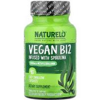 NATURELO, Veganiškas B12 užpiltas spirulina, 90 lengvai nuryjamų kapsulių
