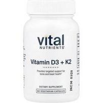 Vital Nutrients, Vitaminas D3 + K2, 60 vegetariškų kapsulių