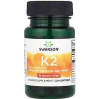 Swanson Vitamins, Natūralus vitaminas K2, 50 mcg, 30 minkštųjų kapsulių